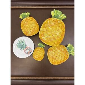 Pineapple Themed Bowl & Serving Set Small Medium Large Plate Dishes Outdoor 5 Pc